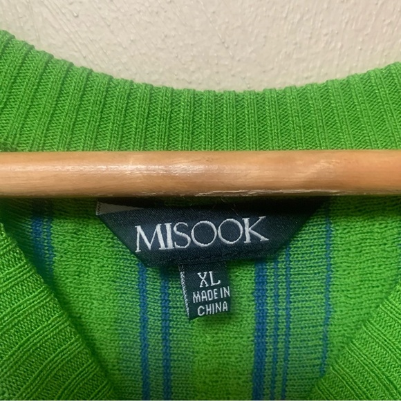 Misook Sleeveless Soft Ribbed Knit Belted Maxi Dress Green Blue Striped Size XL - Picture 5 of 11